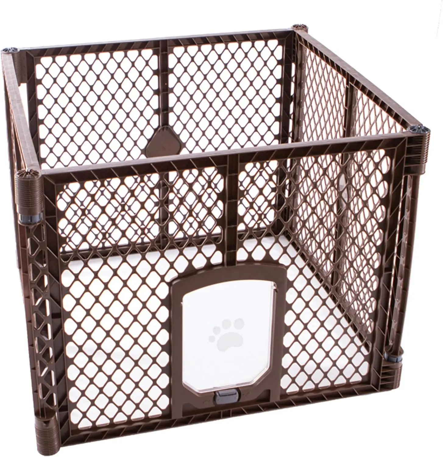 

4-Panel Folding Dog Playpen with Lockable Door, 26" Tall, Indoor/Outdoor Use, Brown