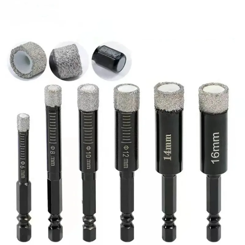 BIESUO 5-16mm Hexagonal Shank Brazed Dry Ceramic Tile Drill Bit Marble Granite Vitrified Tile Hole Opener Diamond Drill Bit Saw