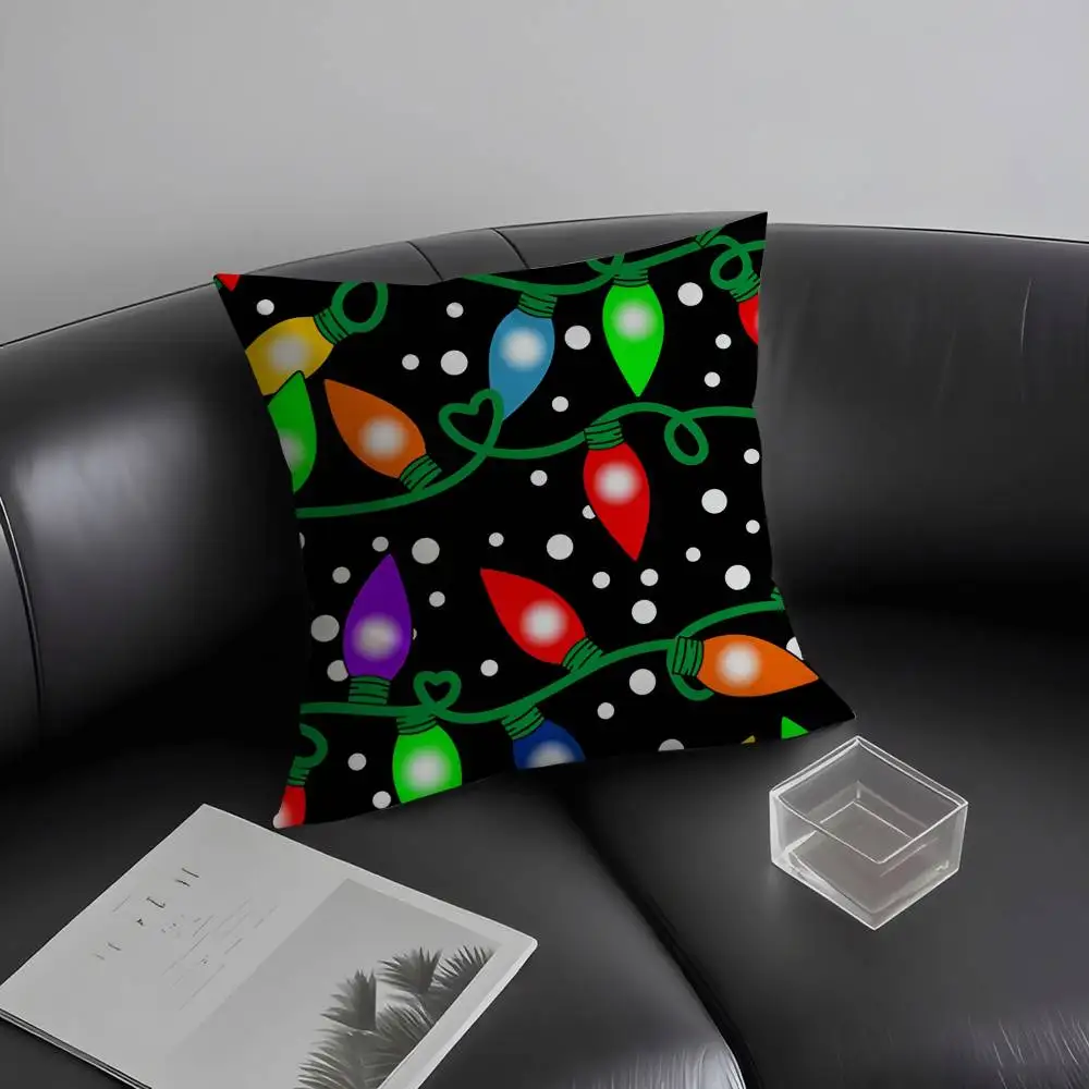 Christmas Lights Pillow Case  Plush Fabric Soft  Pillowcase Double Sided Print Cushion Cover Household Gifts