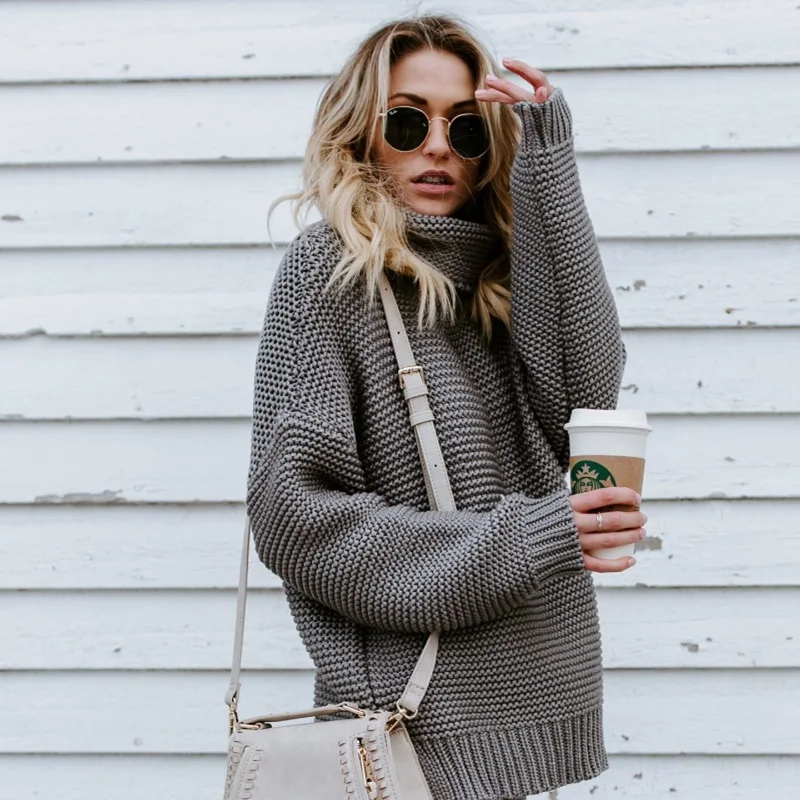 Autumn And Winter Solid Color Knitted Sweater Long-sleeved Turtleneck Women's Sweater