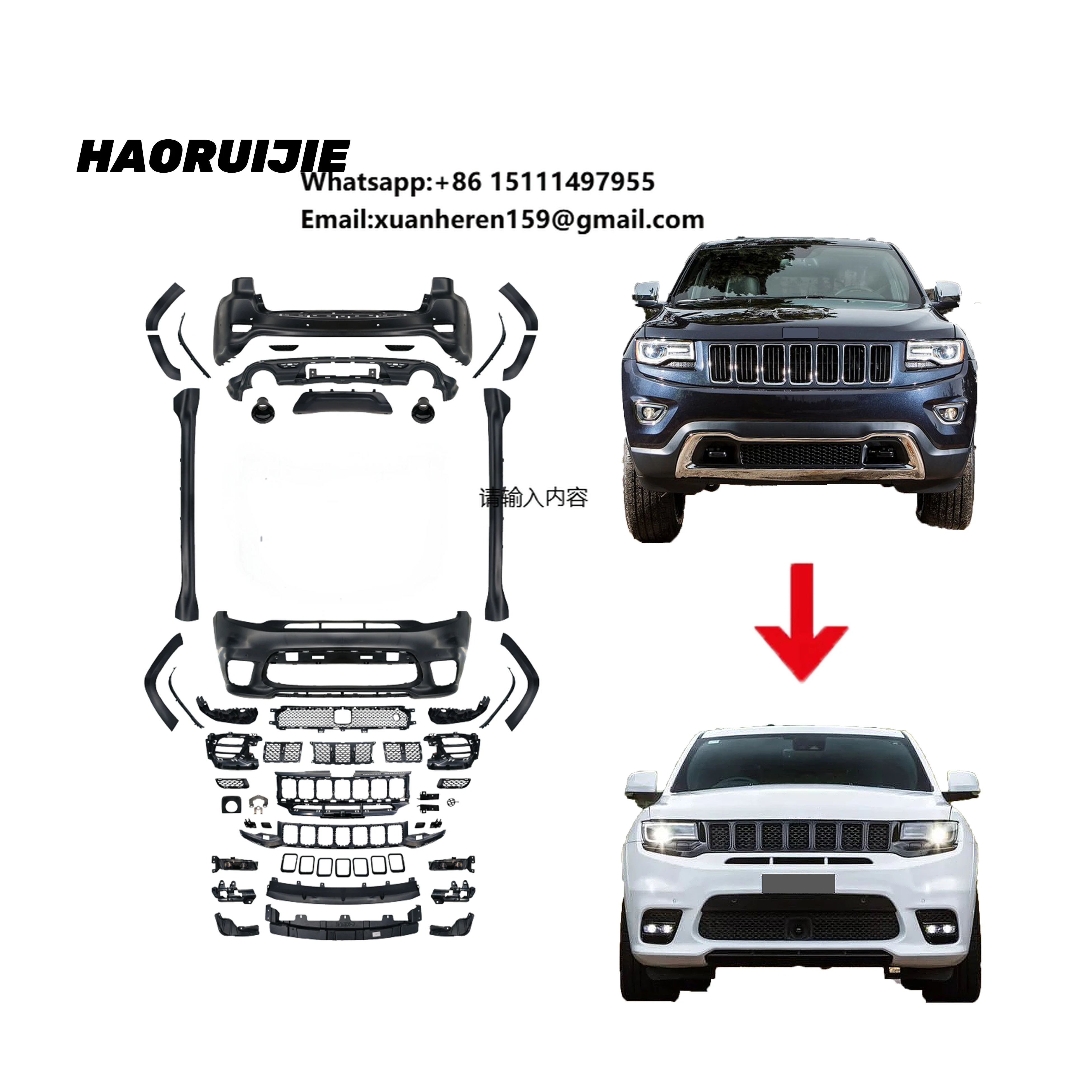 

Car Modification Kit for JEEP Grand Cherokee 2014-2020 Modified SRT Kit Front and Rear Bumper Side Skirt Body Kit