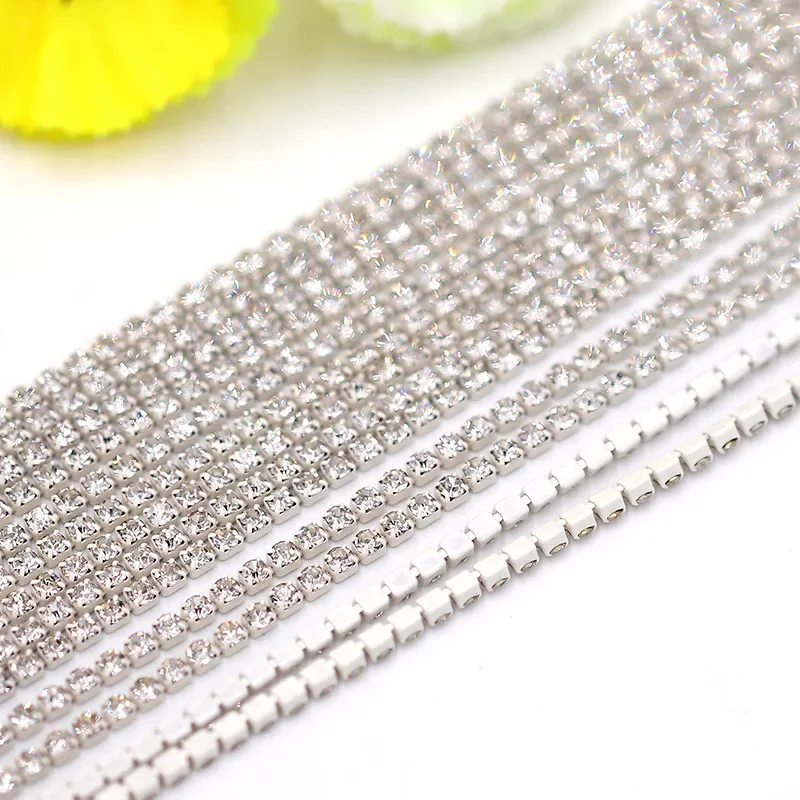 1 Yard White bottom white Claw Rhinestone SS6 ss12 Crystal Tassel Diy Clothes Earring Accessories Beads Diamond Rhinestone Chain