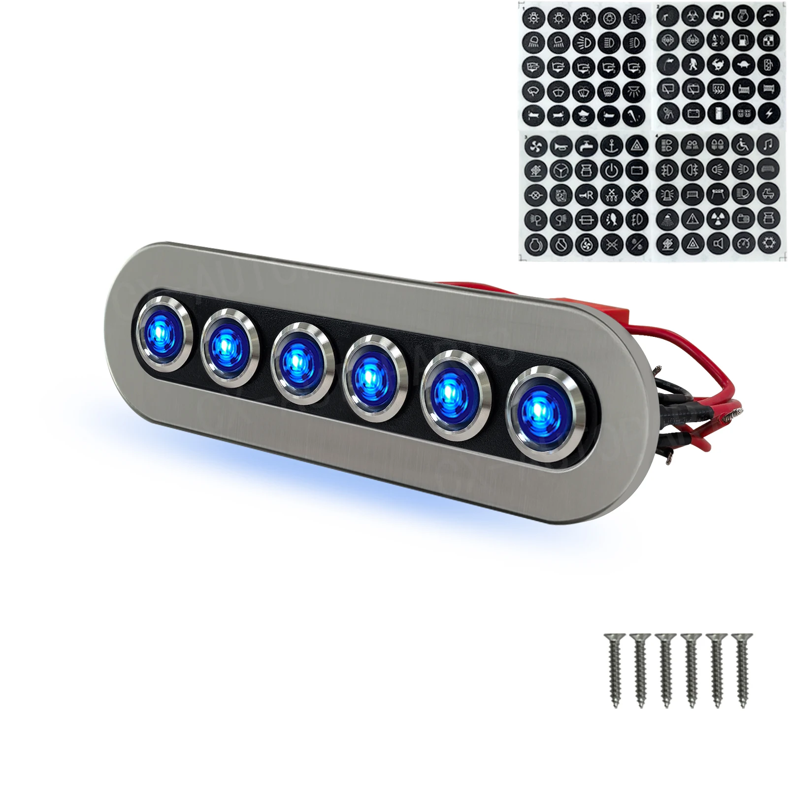 6-عصابة الفولاذ المقاوم للصدأ البحرية لوحة التبديل 12 فولت 15A زر الضغط على الخروج لوحة مقاومة للماء مع الصمامات ل قارب جسر يخت قارب #1