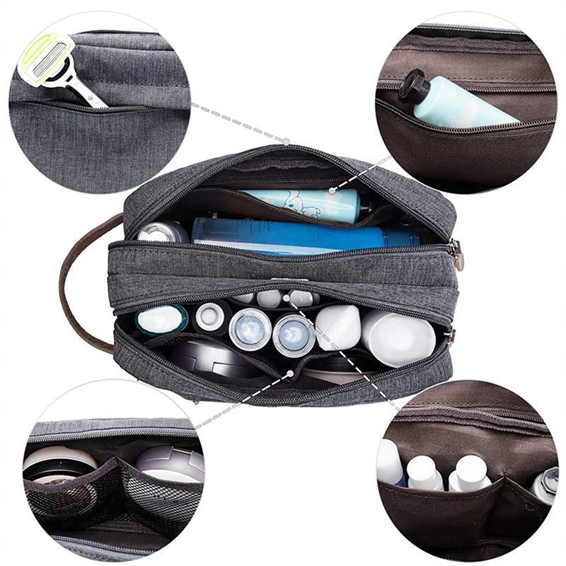 2024 New Casual Canvas Cosmetic Bag With Leather Handle Travel Men Wash Shaving Women Toiletry Storage Waterproof Organizer Bag