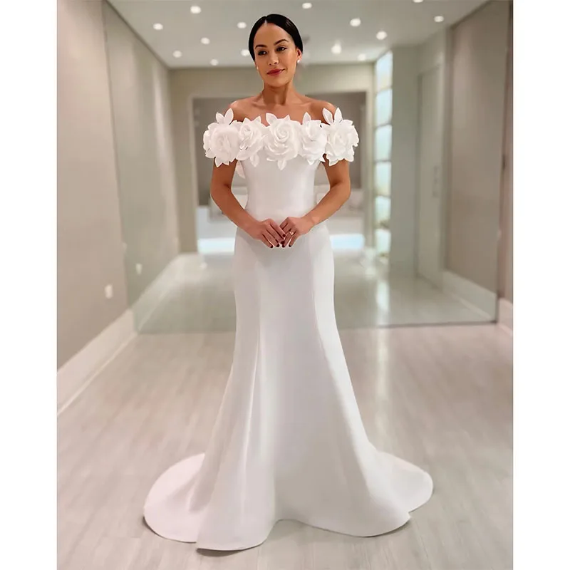 

Elegant Mermaid Wedding Dress Appliqued Off The Shoulder Wedding Dresses Bridal Gowns Floor Length Robe De Mariage