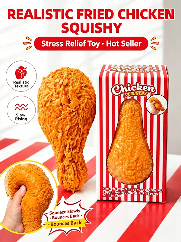 Viral Realistic Giant Fried Chicken Squishy Toy, Slow Rising Stress Relief Fidget Toy, Sensory Decompression Prank Gift
