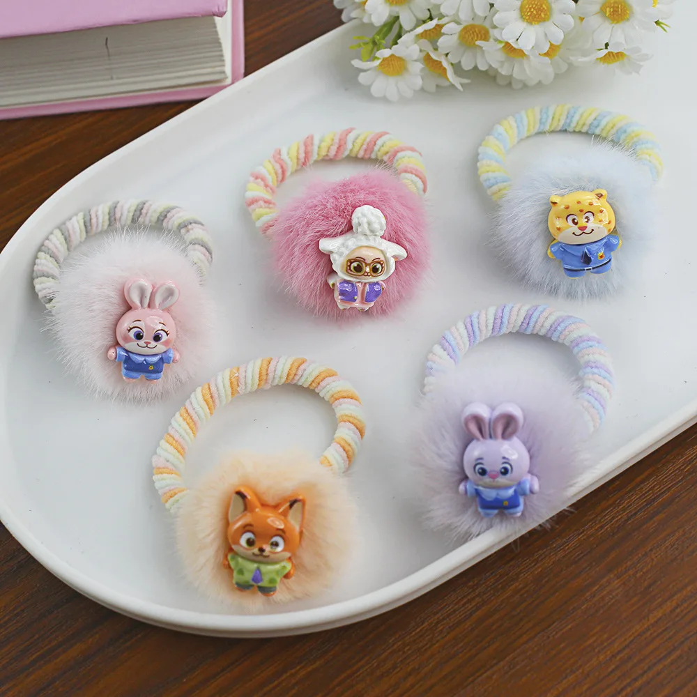 

5PCS Kawaii Disney Judy Hopps Plush Hairband with Nick Wilde Cute Girls' High-Elastic Thickened Hair Ties Holiday Gift
