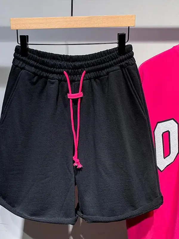 

Мужские летние брюки-шорты оверсайз (300 дюймов), свободные, с рваными краями, в американском ретро-стиле, повседневные, длина до колена, INS