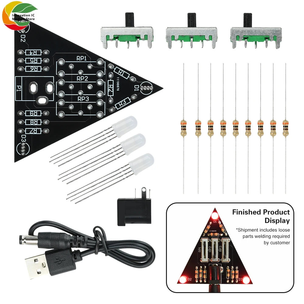 

DC 5V Sliding Resistor RGB Dimmable LED DIY Soldering Practice Kit Adjustable Color and Brightness DC 5.5*2.1mm