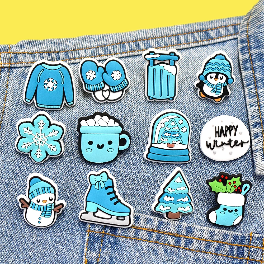 12 قطعة، من البلاستيك، وشاح رجل الثلج، قفازات البطريق، جوارب ندفة الثلج، دبابيس نمط سلسلة الشتاء، دبابيس المهرجان، ملحقات حقيبة الظهر للهدايا #1