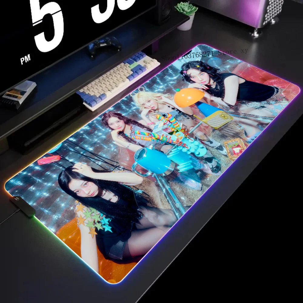 

Kpop Girl Group Mousepad XXL RGB Gaming Mouse Pads HD Black Gamer Accessories Large LED A-Aespa