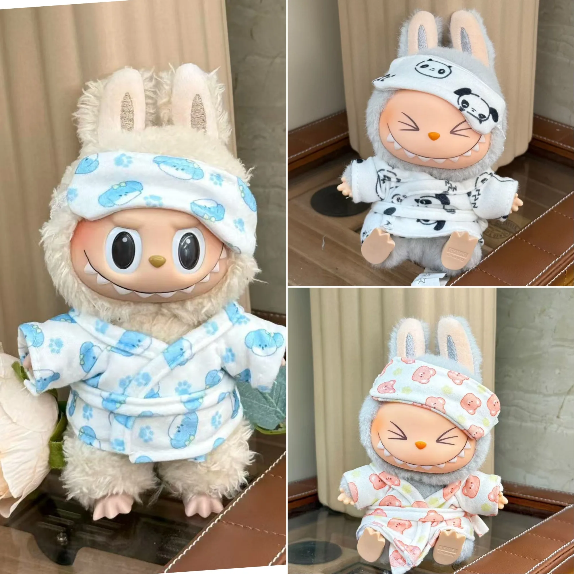 

15 /17 Cm Labubu Doll Clothes Accessories Suitable For 1st 2nd 3rd Gen Plush Pajamas Robe Cute Puppy Bear Pattern Loungewear