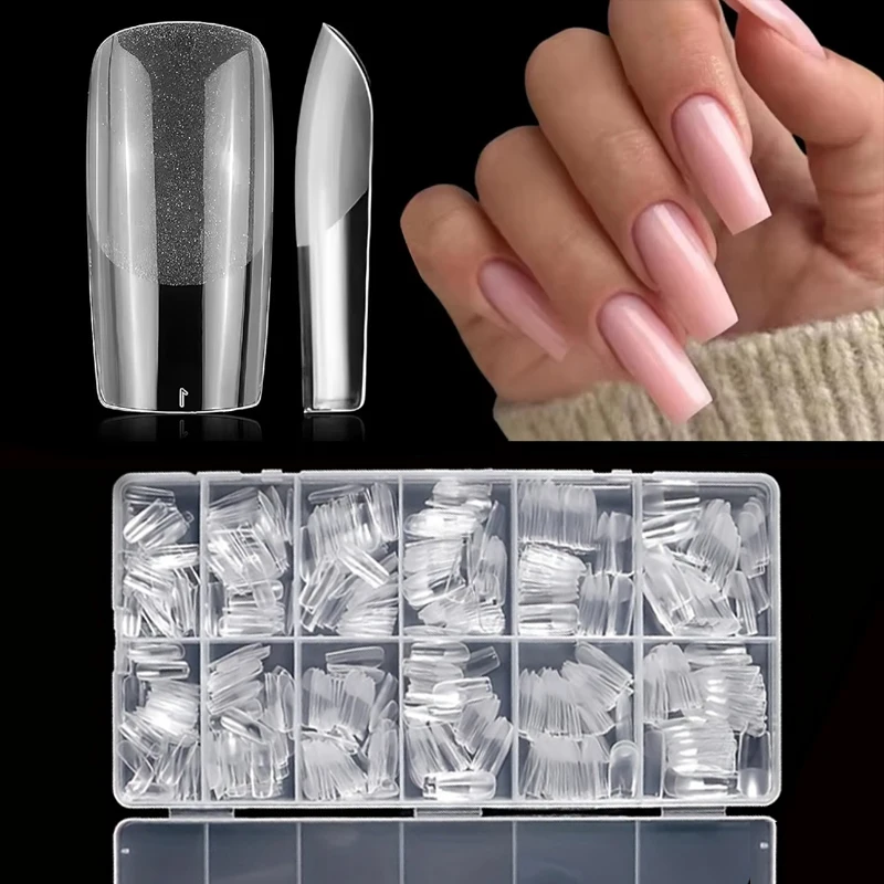 600 mittelgroße mandelförmige Nagelflicken, Mandel-X-Gel-Nagelflicken, transparente künstliche Nägel, vollständig abdeckende Acryl-Nagelflicken für die Nagelverlängerung