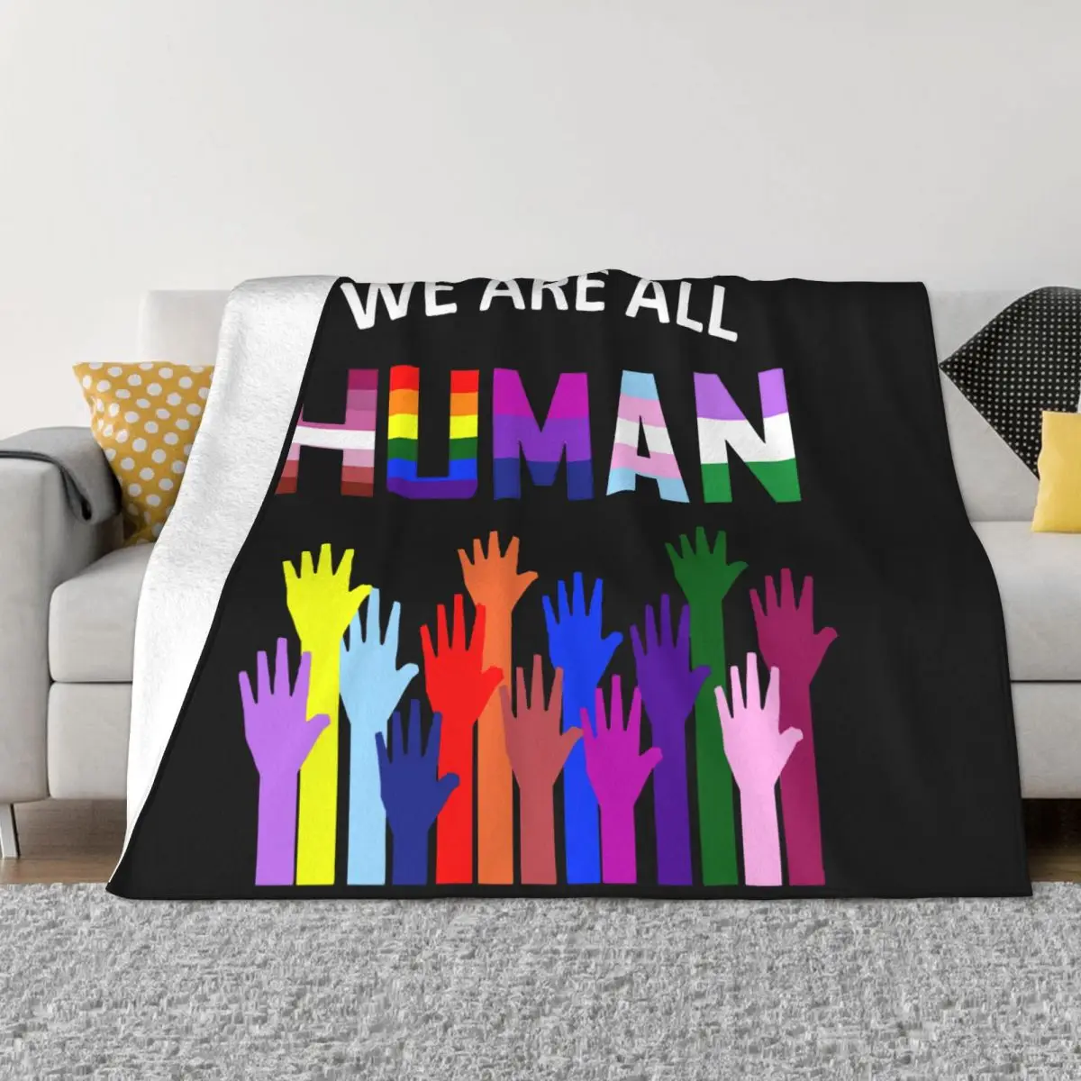 We Are All Human LGBT Gay Rights Pride Ally Gift Blanket Love Wins Harajuku Plush Warm Throw Blanket for Bed Sofa Decoration