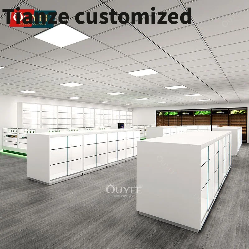 

Customized-Custom Display Cabinet Retail Store Display Counter Glass Store Counters Smoke Shop Display Stand Smoke Shop