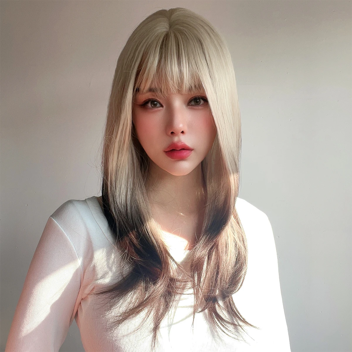 Women's Wig Golden Brown High Quality Gradient Cloth Doll Color Wig High-Level Matural Micro Curl Heat Dissipation