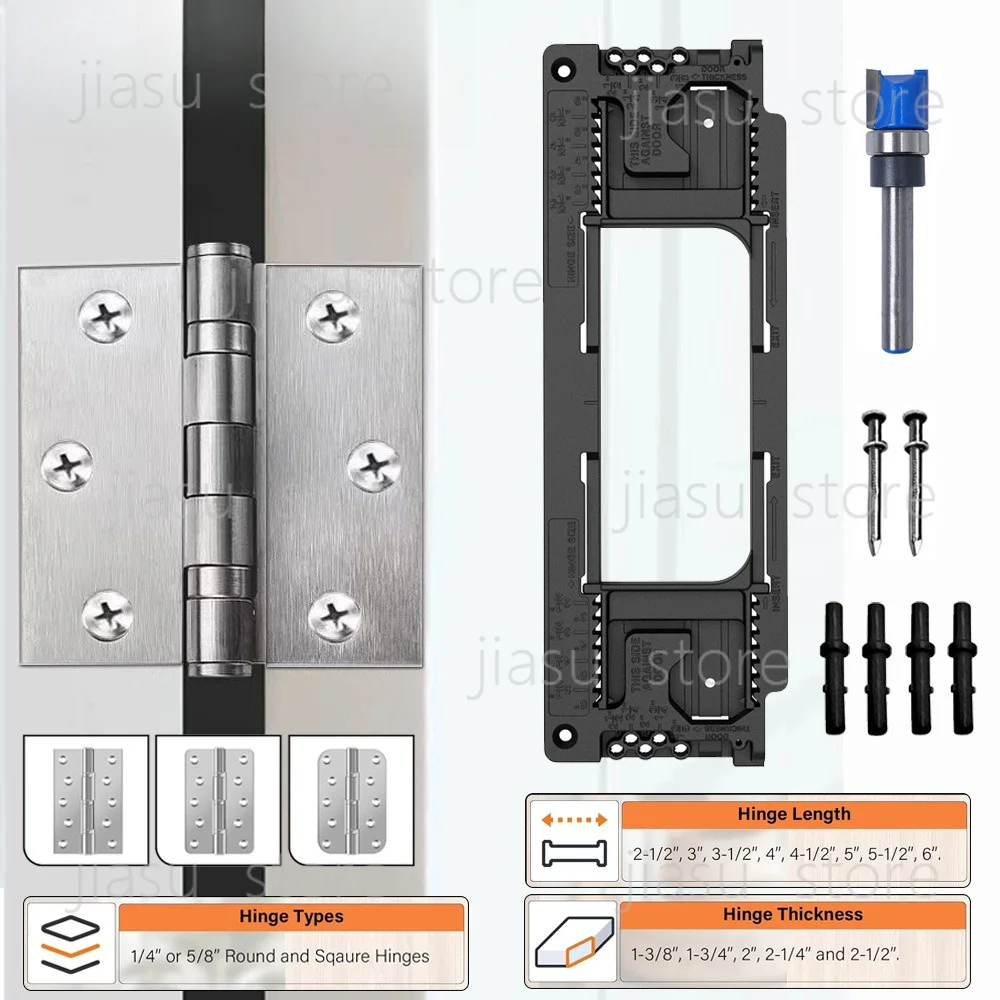 Door Hinge Router Template Locator, Door Lock Hinge Hole‑Opening Positioning Jig Installation Kit
