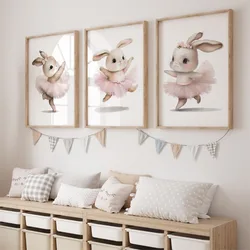 Cute Ballerina Bunny Ballet Woodland Animal Kid Posters and Prints Canvas Printing Wall Art Picture for Girls Room Nursery Decor