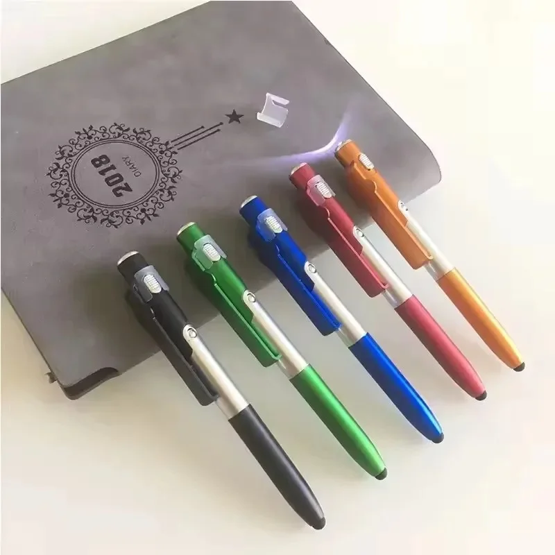 1-5pcs 4 In 1Multifunction Ballpoint Pen with LED Light Fold Phone Holder Night  Writing Pencil Office School Student Stationery