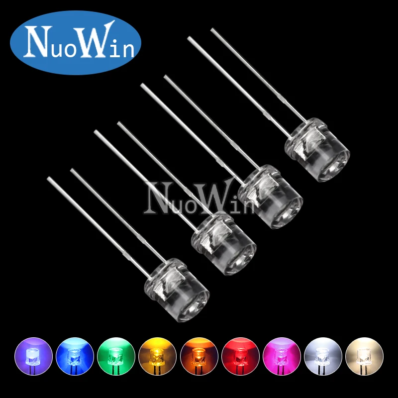 100pcs/Lot 5MM Flat Top LED F5 White Red Yellow Blue Green Assorted Kit Lamp Ultra Bright Bulbs Light Emitting Diode