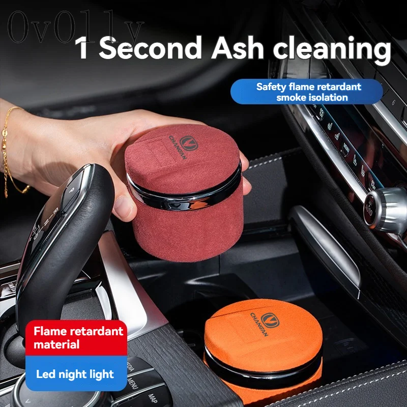 Car Suede Ashtray With Blue-Ray LED Light Creative Ceramic Ashtray Cigarette Holder with logo For Changan Car Accessories