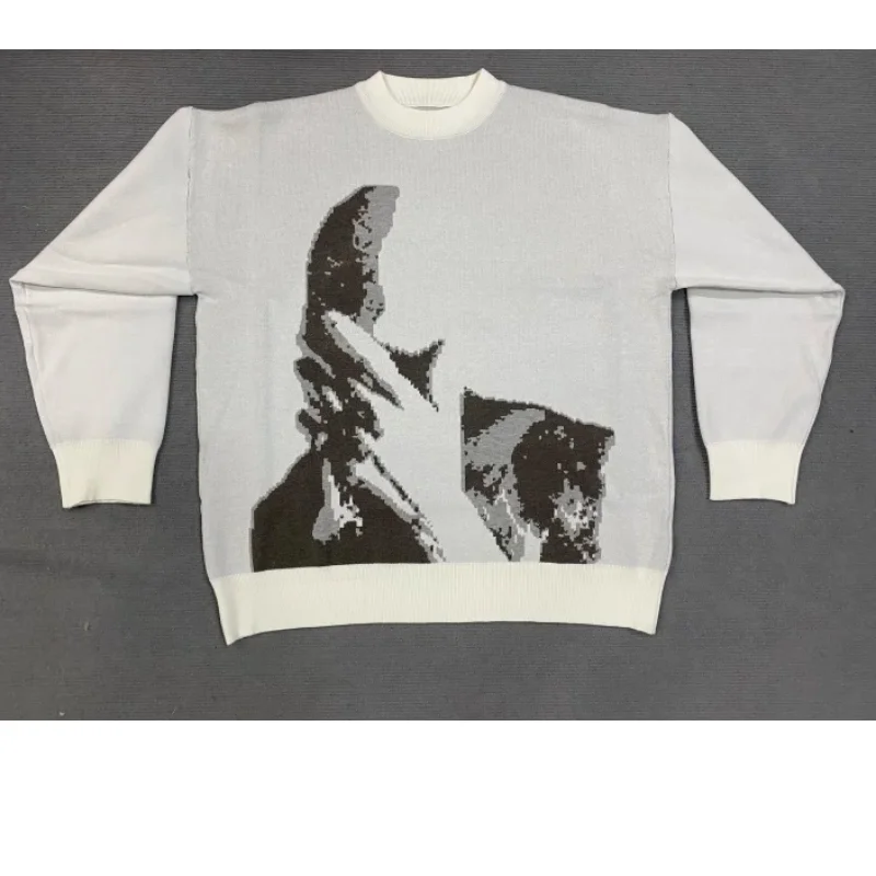 Hip hop street fashion versatile unisex round neck casual mask abstract men's print sweater loose sportswear knitted top couple