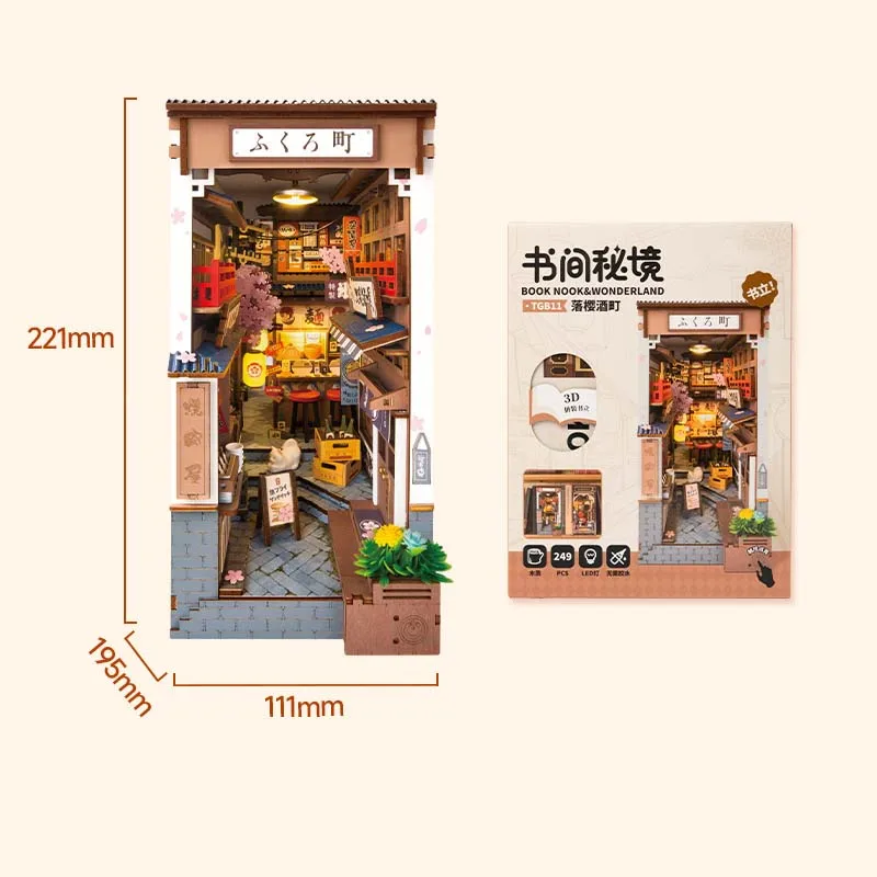 DIY النمط الياباني زهر الكرز النبيذ الزقاق دراسة الزاوية عدة رف الكتب المنزلية الديكور ثلاثية الأبعاد اليدوية خشبية لغز هدية الكريسماس