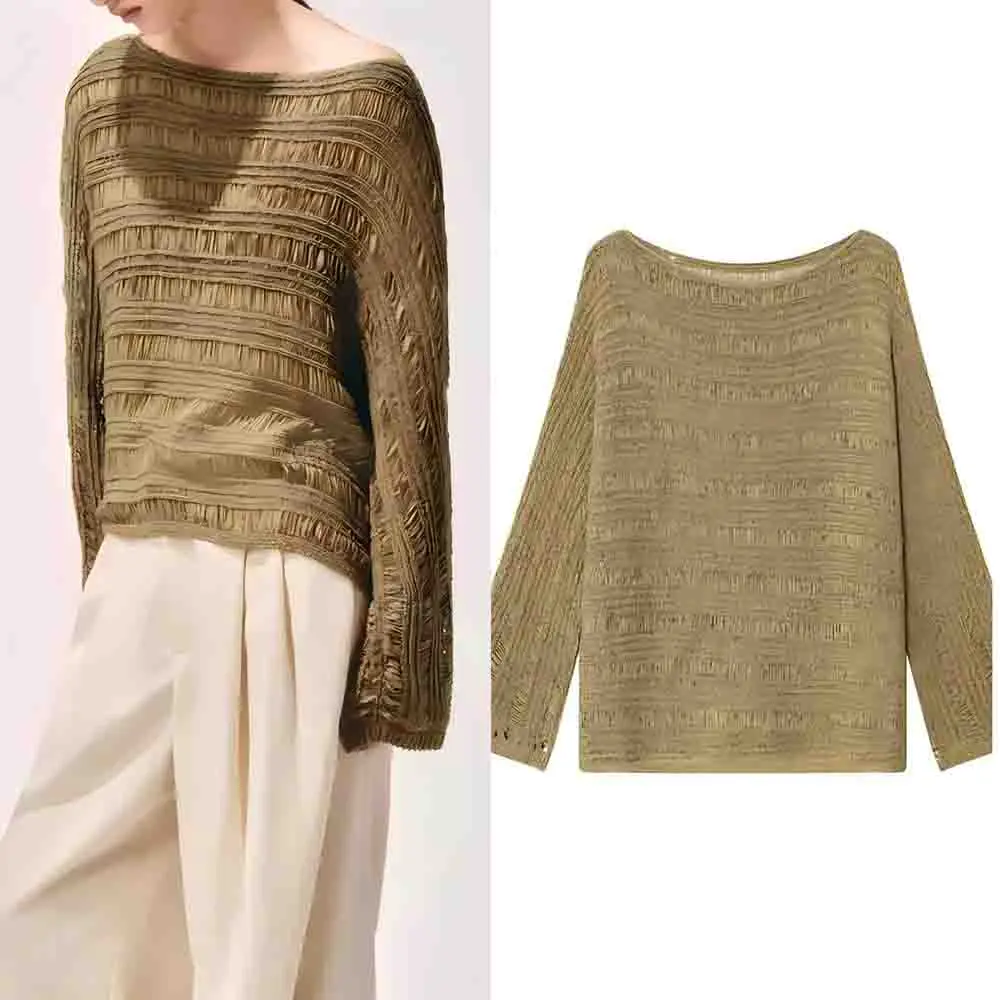 

Женский 20225, новый модный удобный повседневный вязаный топ с вырезами, женский пуловер в стиле ретро с длинными рукавами, шикарный топ