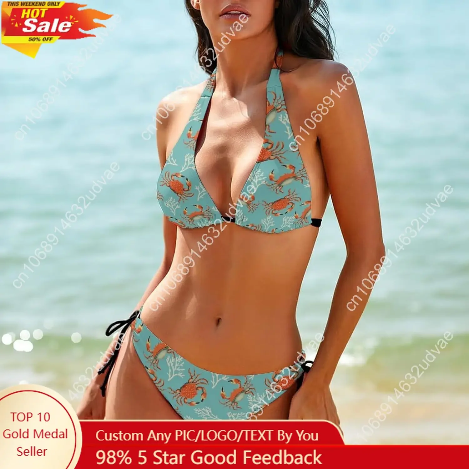 Damesbadpakken Tweedelige bikiniset Sexy halter Braziliaanse onderkant Driehoekstop Bloemenbadpak