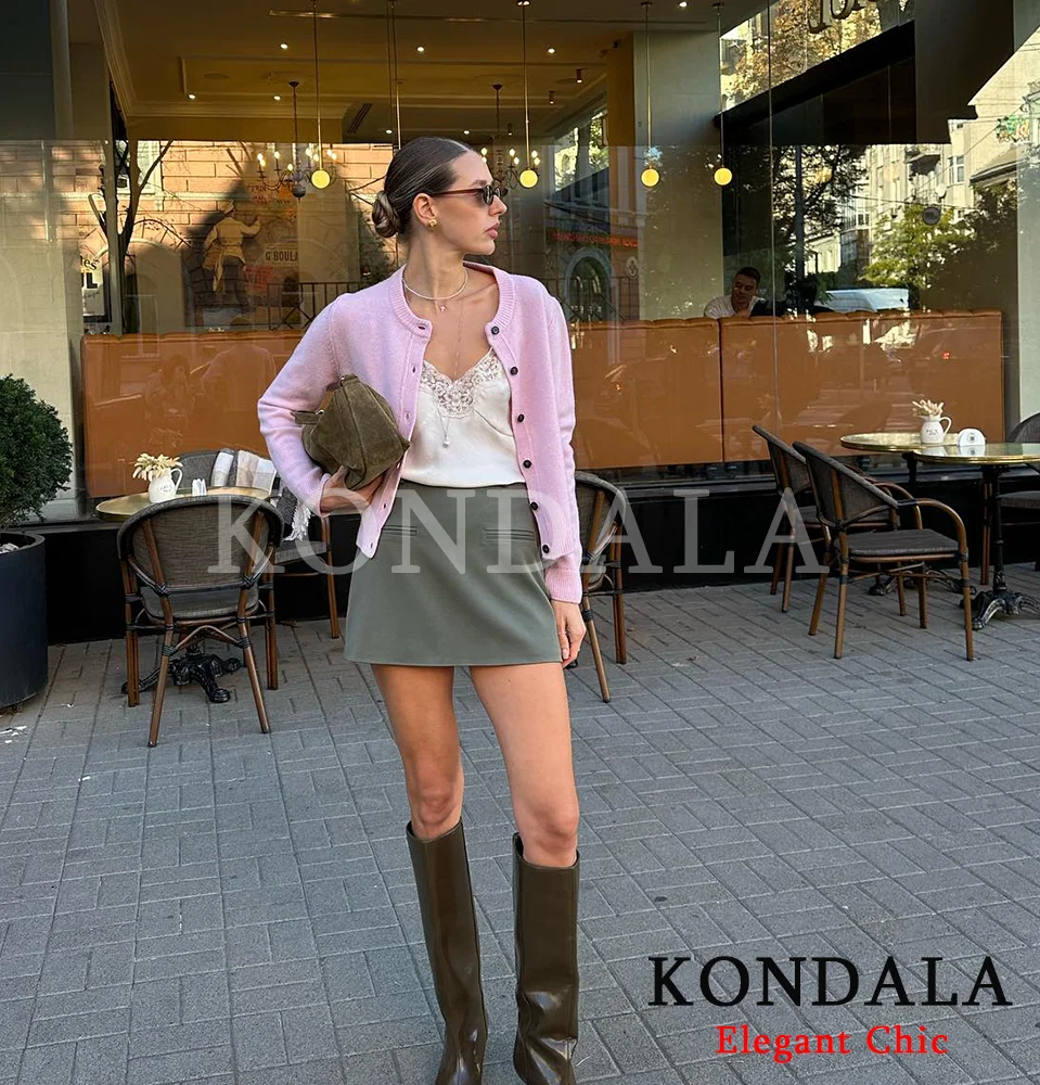 KONDALA Fall Casual Buttons Cardigan Women O-Neck Elegant Slim Knitted Tops 2025 Autumn Fashion Simple Versatile Ladies Cardigan
