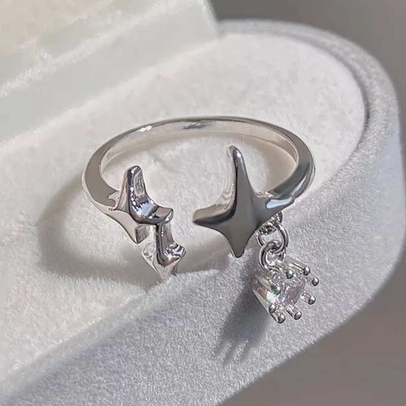 Quadrilateral Star Zircon Pendant Ring Korean Version Fashionable High End Jewelry Gift 925 Sterling Silver Ring for Women