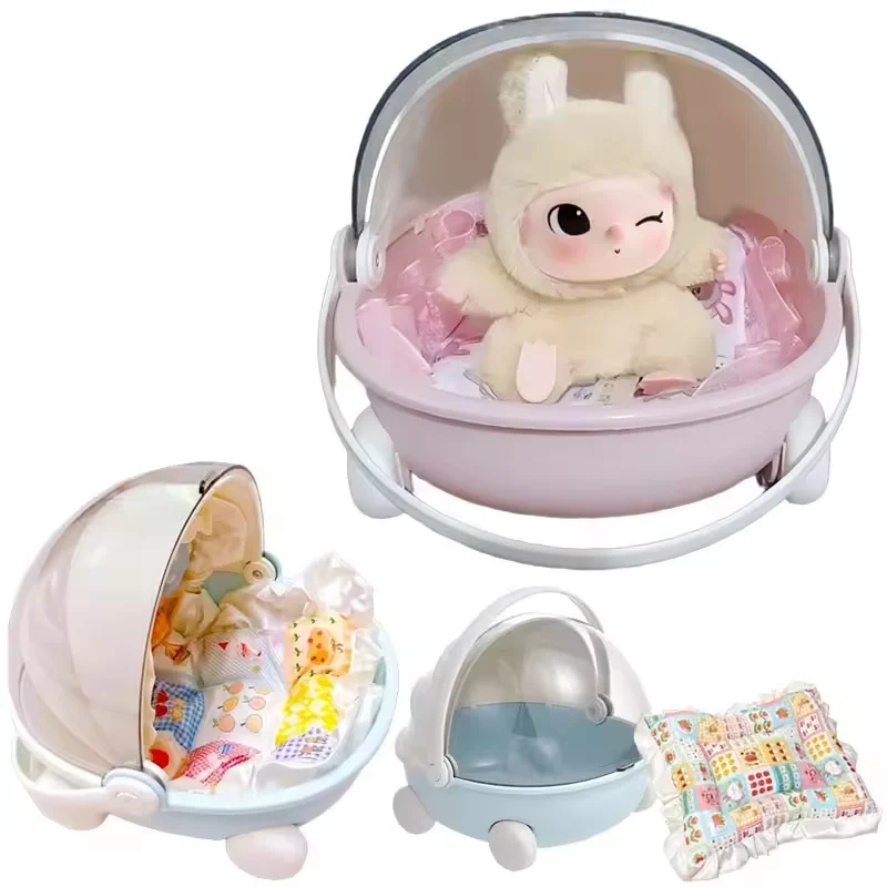 1/2pc Doll Bed Baby Stroller Storage Box with Mat For Labubu Space Module Doll Cradle Cart Dolls Bed Furniture Accessories Hot