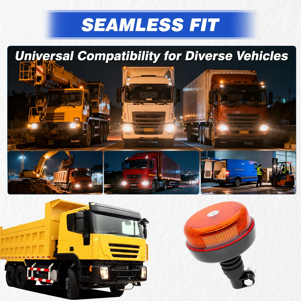1pc yellow light 12-30V 12 LED pole mounted roof flashing light fit for construction vehicles, trucks, trailers, UTV tractors