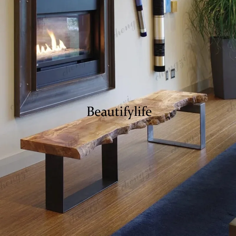 Bed and breakfast wabi sandy wind simple solid wood TV cabinet coffee table combination living room log table industrial wind
