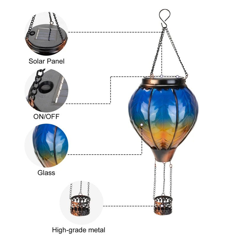 Linterna Solar de globo de aire caliente con luz de llama parpadeante, impermeable, acrílico + Metal para jardín, Patio, 1 pieza