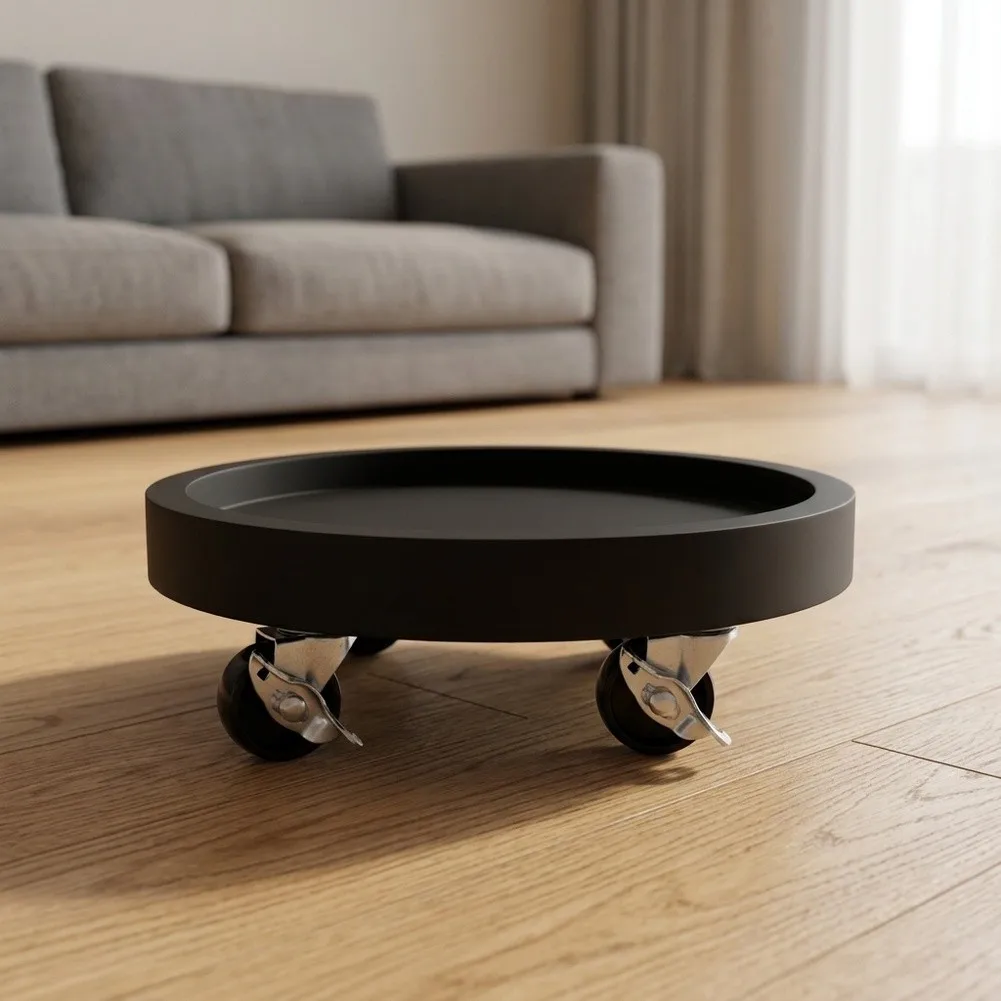White Plant Stand Cement-look Finish Smooth Rolling Action Floor Protection Base For Optimizing Sunlight White