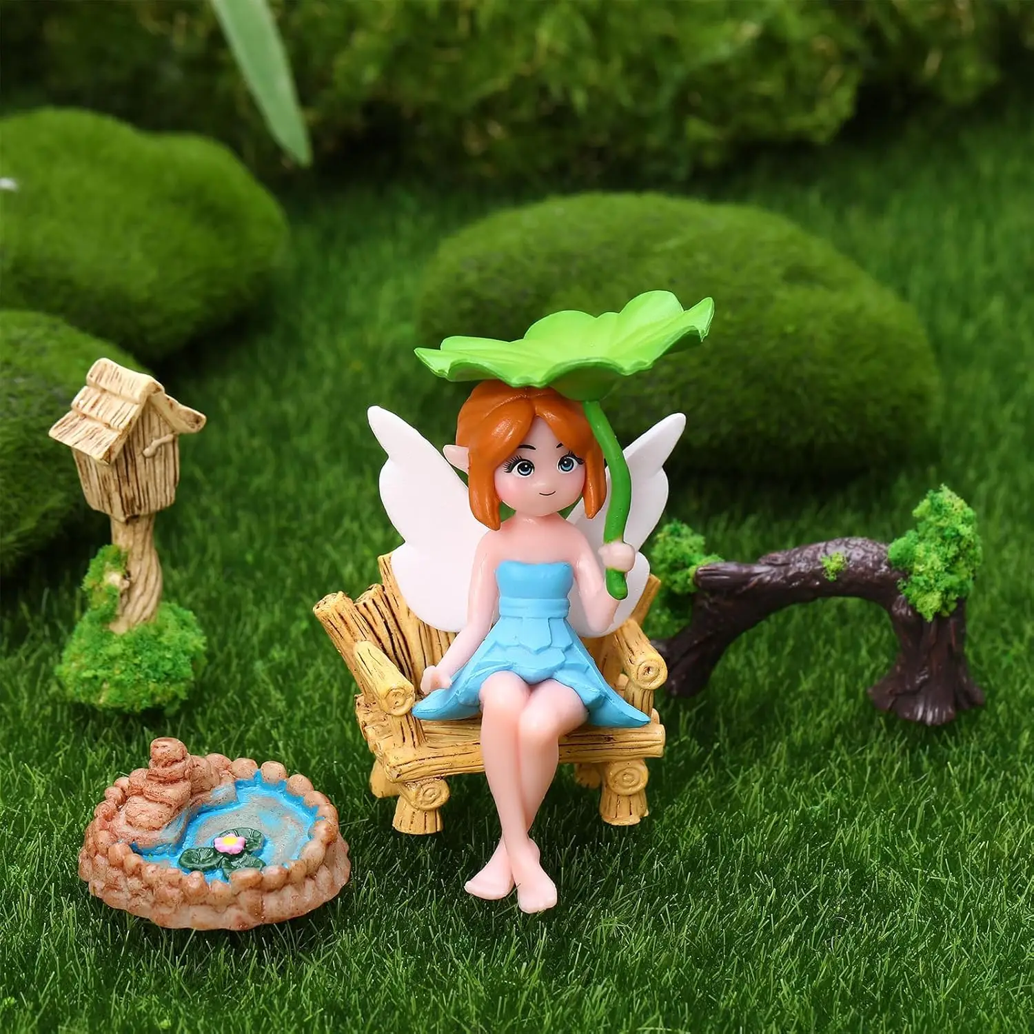 4 Stück Miniatur-Feenfiguren, handbemalte kleine Blumenfeen mit Flügeln für Gartendekoration, Tortendekoration & Landschaftsgestaltung – Detail 3
