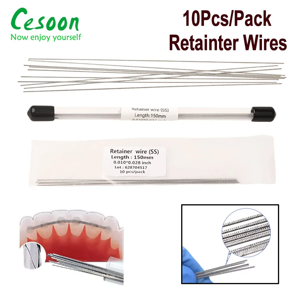 10 Stück/Packung Zahnärztlicher Kieferorthopädischer Lingualer Retainer-Draht aus Edelstahl, Flache Platte, Gedrehte Drähte, Gerade Zahnmedizin-Labormaterialien