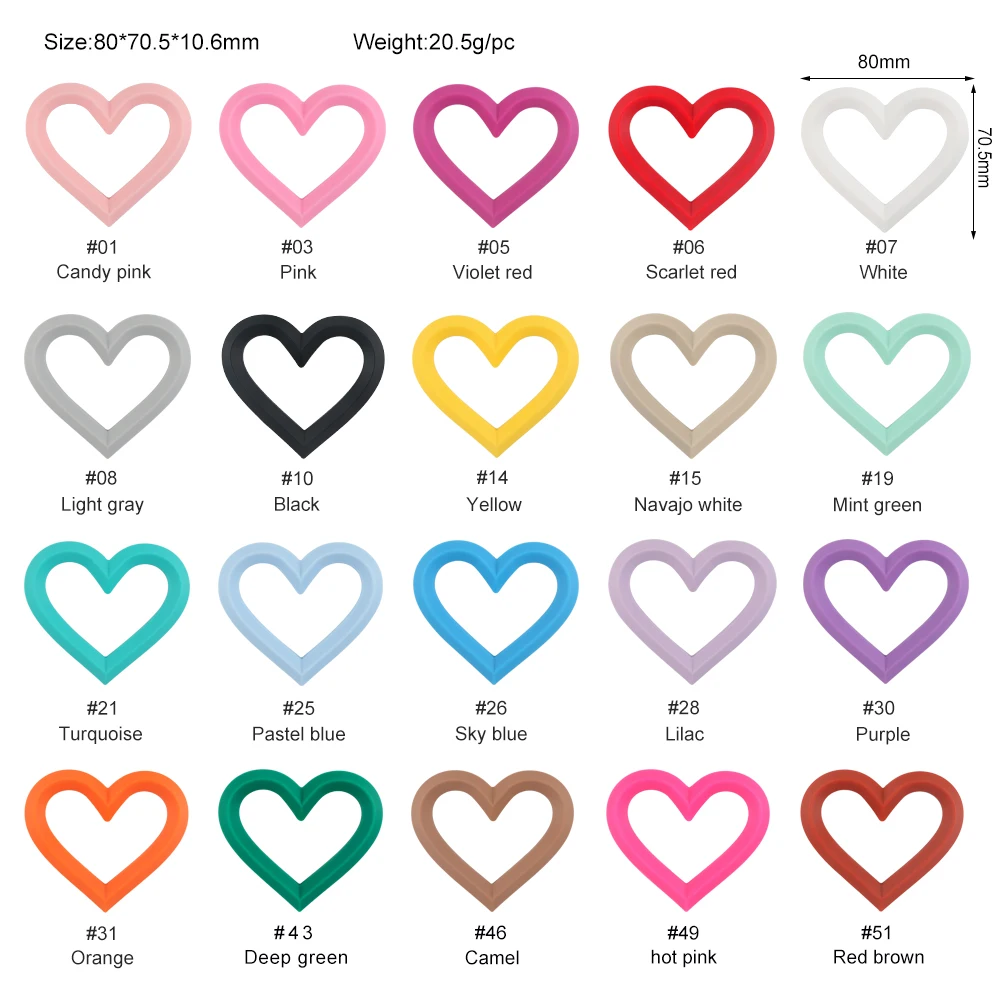 5Pcs Silicone Heart Ring Round Ring BPA Free Silicone Teether Baby Teething Ring DIY Necklace Jewelry Pacifier Pendant