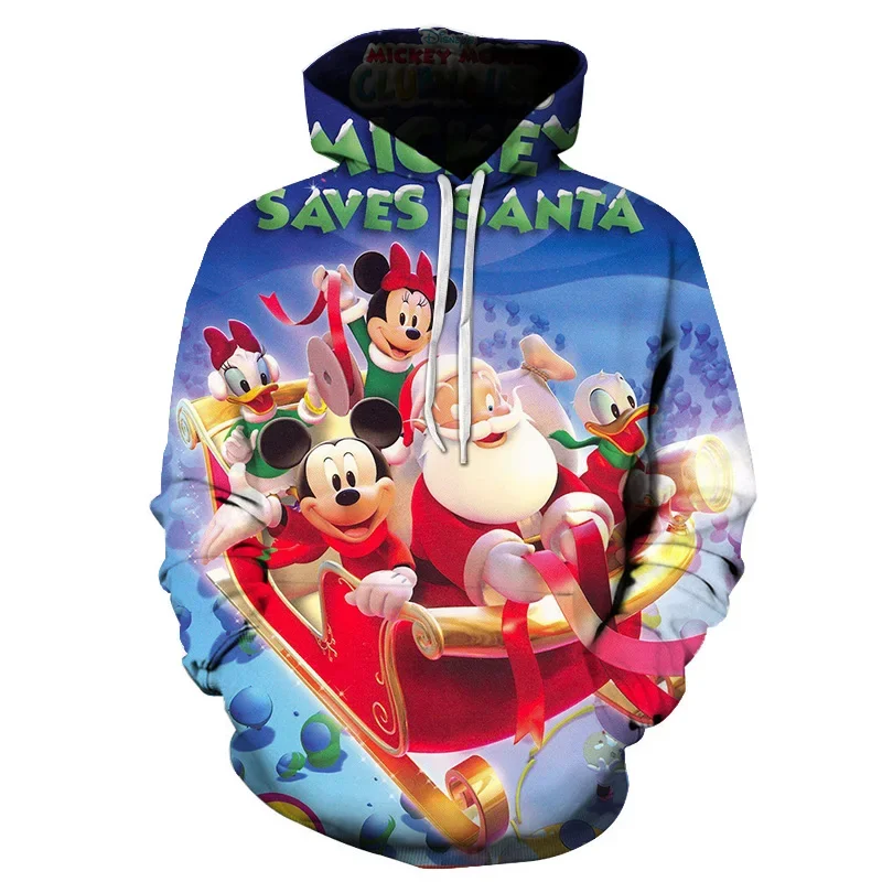 Disney Minnie Mickey Mouse Christmas Men Women 3D Christmas Hoodies Casual Streetwear Sweatshirts Boys Autumn Tops Coats