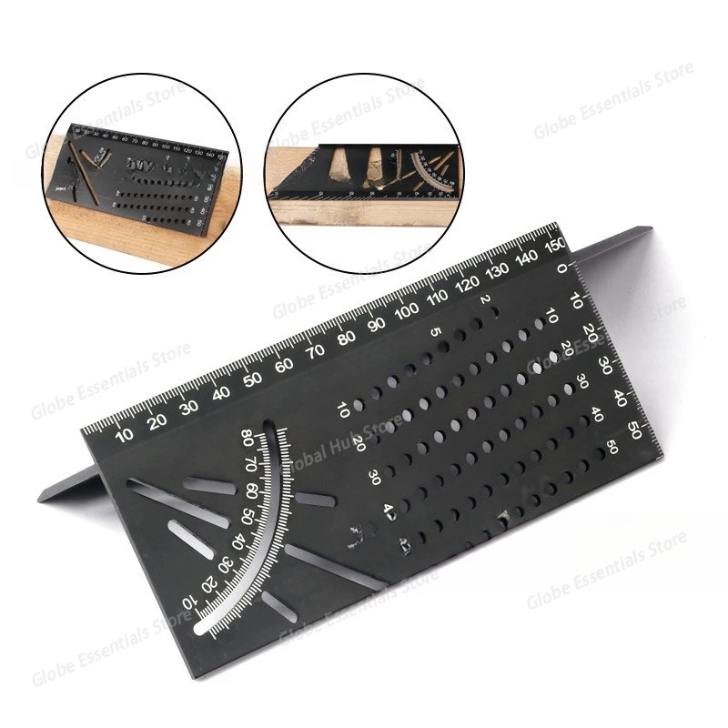 

Квадратная линейка для деревообработки из алюминиевого сплава, угол 45/90 градусов, линейка для разметки с несколькими отверстиями, 3D инструмент для измерения угла наклона