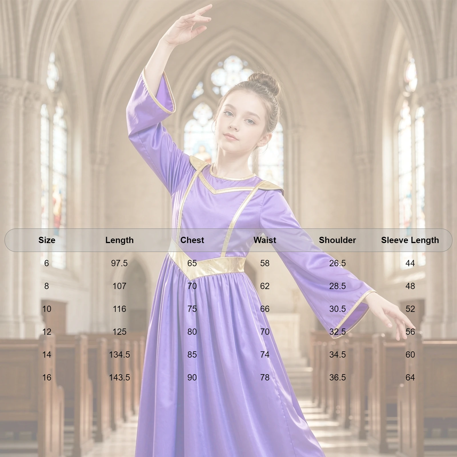 Kids Girls Praise Lyrical Dance Dress Liturgical Worship Church Choir Robe Performance Dancewear Metallic Long Sleeve Dress