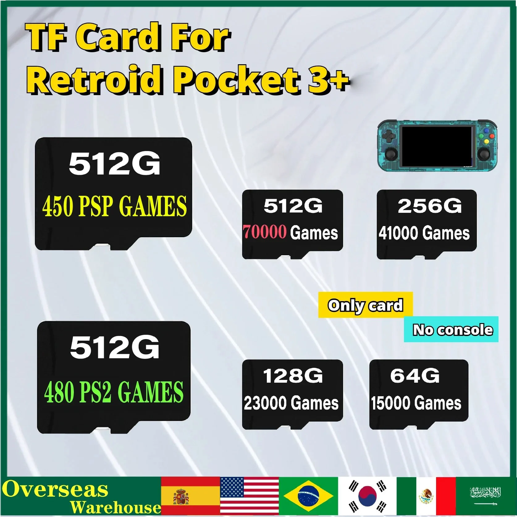 For Retroid Pocket 3+/ Flip TF Card 512G  Tons of Games 70000 GAMES TF Card Preloaded Games PSP PS2 Games Retro Handheld Game