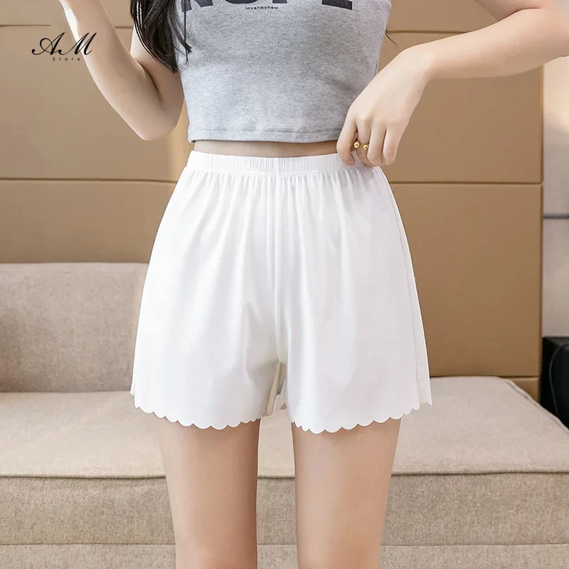 2024 New Women Panties Under Skirt Safety Short Pants Stripe Seamless Underpants Wave Hem Boxer Loose Women Outside Wear Shorts