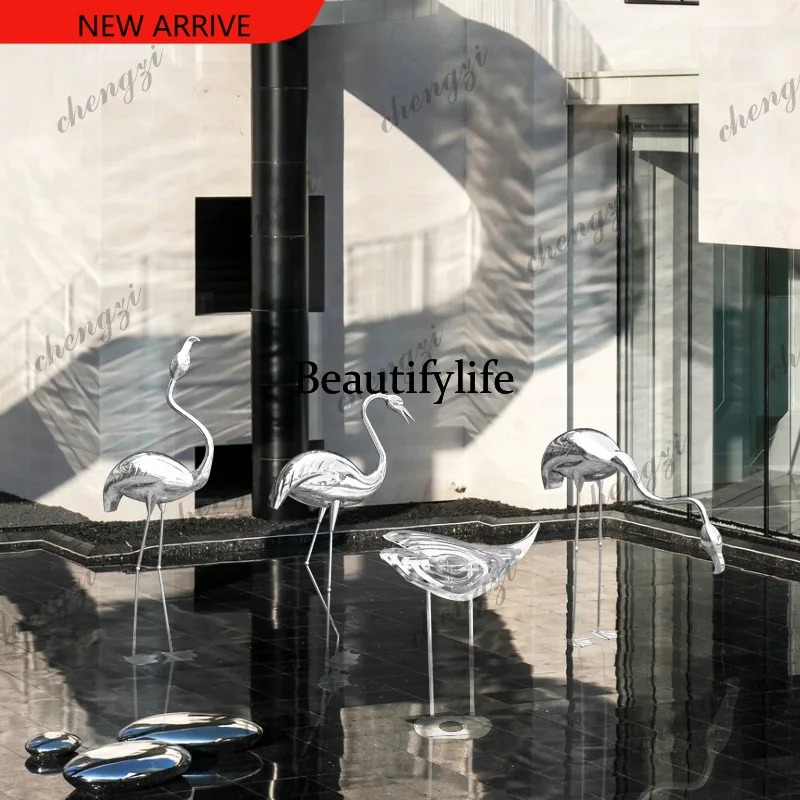 H132 Outdoor fountain pool Park pool ornament Stainless steel animal sculpture floor ornament