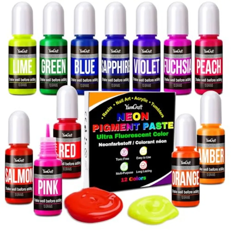 

12 Color Neon Pigment Paste, Neon Resin Dye for Epoxy Resin, High Concentration Epoxy Dye Paste for UV Resin, Resin Art, Jewelr