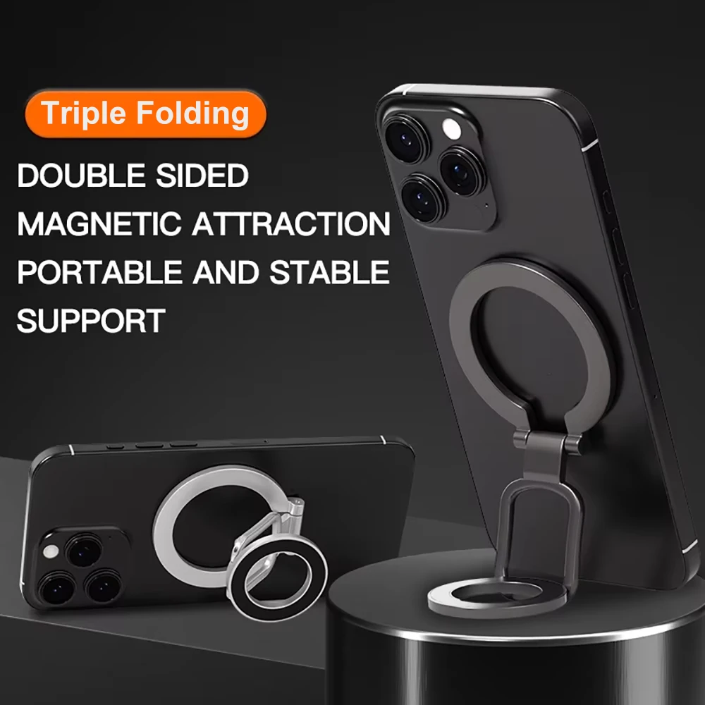 

Double-Sided Magnetic Phone Holder 360° Rotation Triple Folding Bracket Car Phone Stand Magnet Grip for iPhone 16 Smart Phone