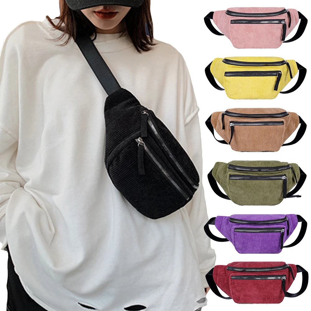 Women and Men Corduroy Close-fitting Anti-theft Waist Bag Designer Zipper Chest Bag Sport Running Travel Casual Fanny Pack Purse