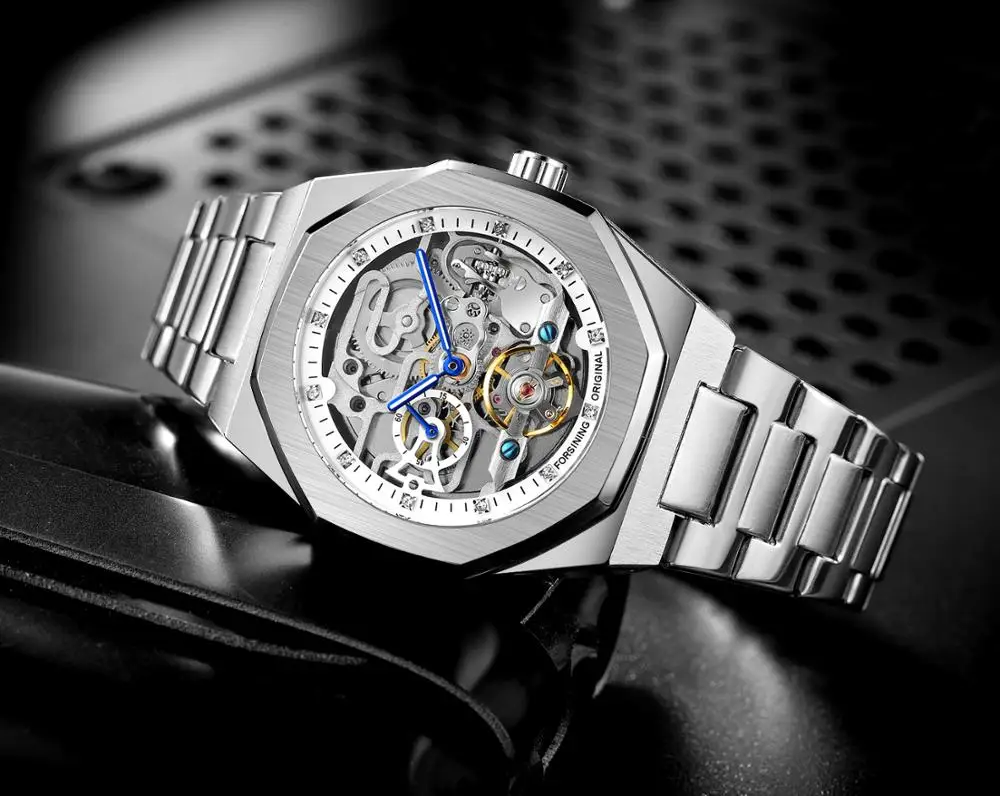 Fashion Forsining Top Brand Silver Mens Watches Top Luxury Automatic Mechanical Stainless Steel Business Skeleton Wristwatch