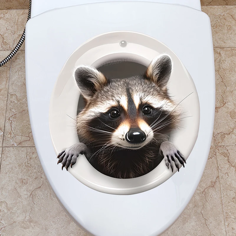 Creative Little raccoon Toilet Sticker Bathroom Toilet Cover Wall Stickers Animal Wc Funny For Home BathRoom Decoration S363